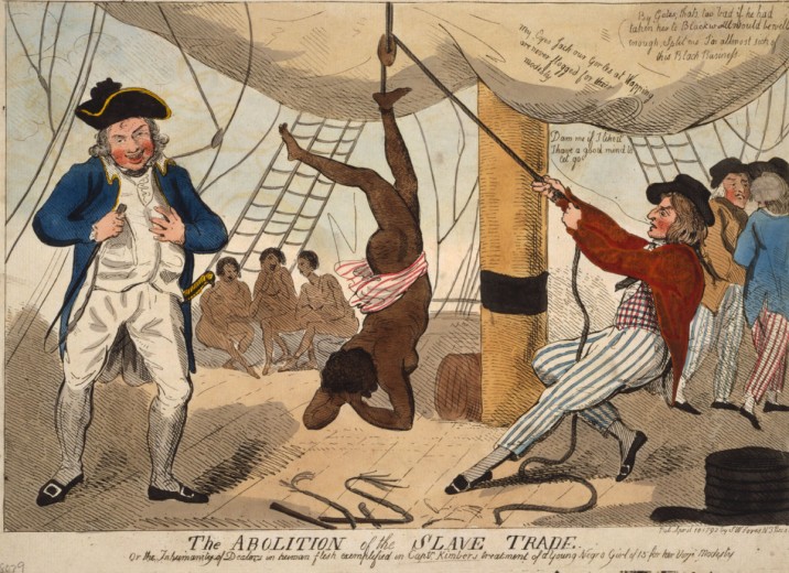 Punishment aboard a slave ship, 1792. سزادانی ژنانی کۆیلە لەلیەن بریتانیەکانەوە Originally published in London, April 10, 1792. (Library of Congress), Prints 