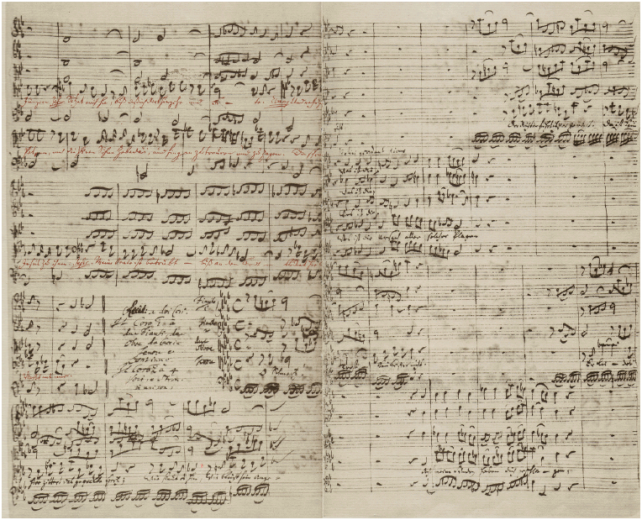  نۆته‌ی ئۆرگینالی باخ ژماره‌٢٤ و \٢٥ سه‌ده‌ی هه‌ژده‌ Ende von Nr. 24 und Anfang von Nr. 25 in Bachs originaler Reinschrift mit Angabe der Besetzung