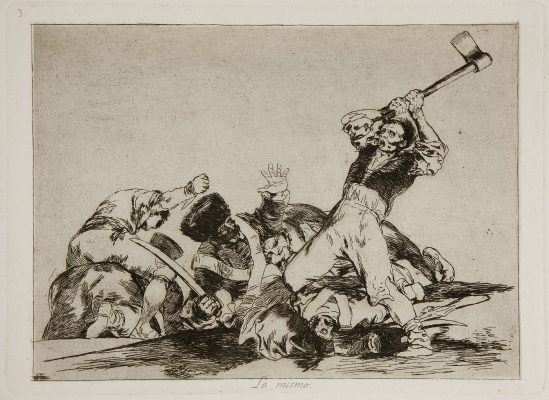 گۆیا ١٨٦٨، هەمان شت، یەکێک لە زنجیرەکارەکانی دەربارەی شەڕی ئیسپانیا و ناپۆلیۆن بۆنابارت لەسەدەی نۆزدەدا. Francisco Goya 1868، Lo mismo (The same). man about to cut off the head of a soldier with an axe